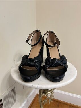 LOFT Black Knotted Platform Ankle-Strap Heels